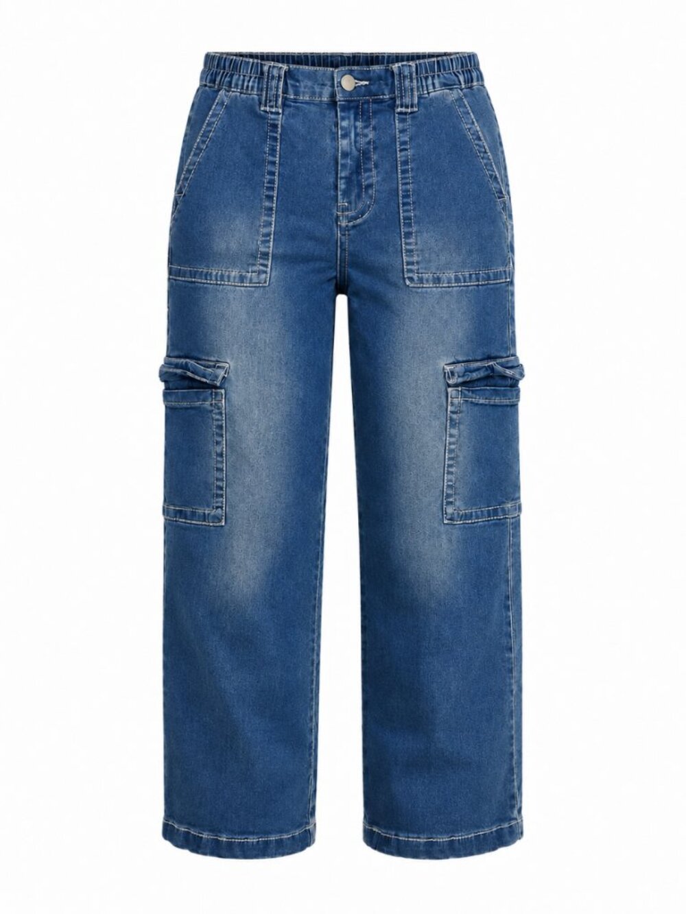 🦋 2/30 Almost Famous Y2K Contrast Stitch Cargo Jeans Women's S